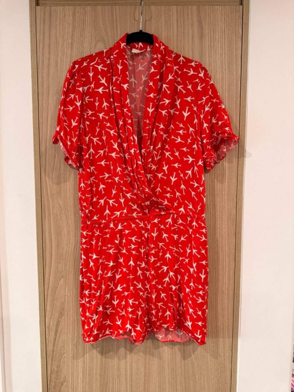 DVF West Red Abstract Print Faux Wrap Mini Dress Large - Picture 1 of 3